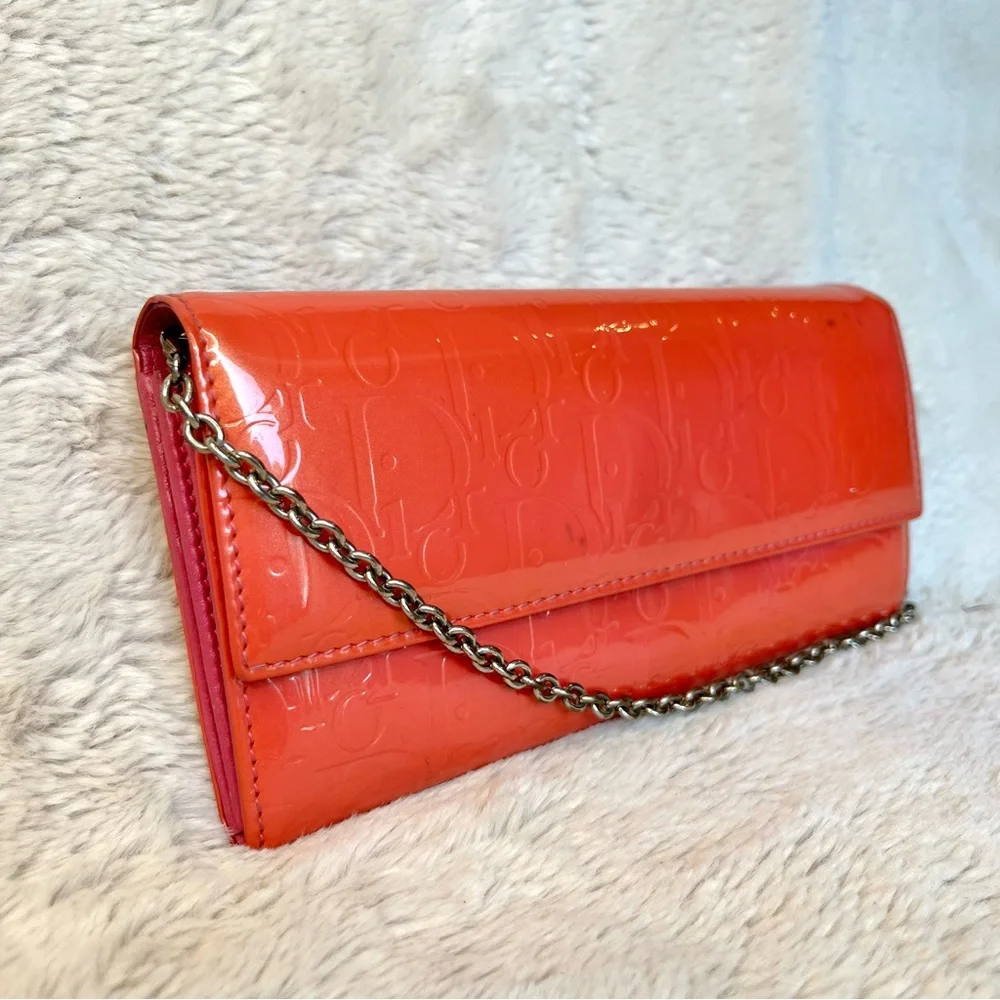 Christian Dior Pink Patent Leather Trotter Wallet WOC